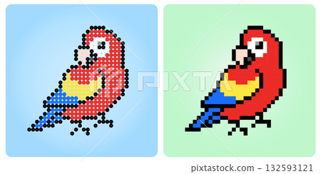 8 bit pixel of parrots. Animal in vector illustration for games asset and beads pattern 8 bit pixel of parrots. Animal in vector illustration for games asset and beads pattern 132593121