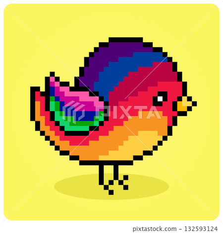 8 bit Pixel colorful bird. Pixel Animal for game assets in vector illustration. 132593124