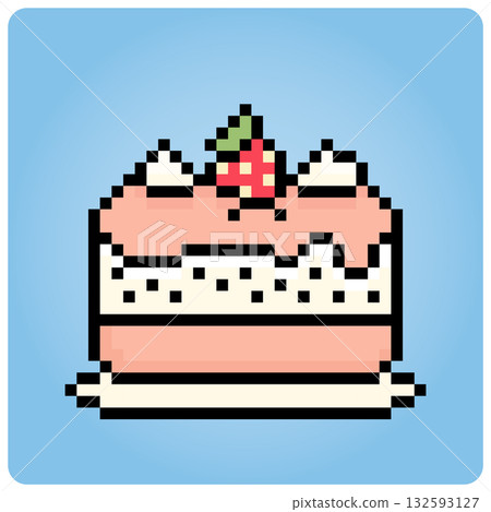 8 bit pixel birthday cake. food item for game assets in vector illustration. 132593127