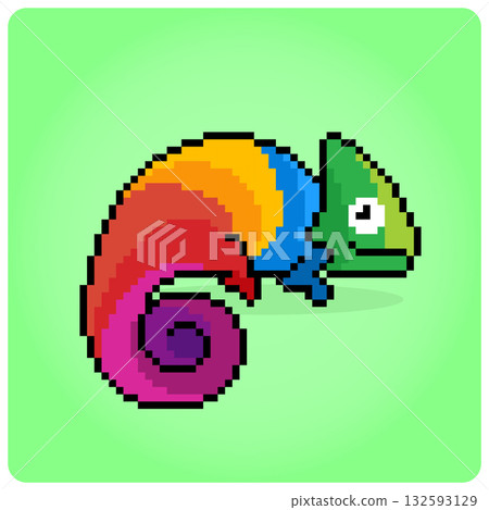 8 -bit pixel colorful chameleon. Animal game assets in vector illustrations. 8 -bit pixel colorful chameleon. Animal game assets in vector illustrations. 132593129