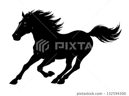 馬剪影新年賀卡素材套裝 132594300