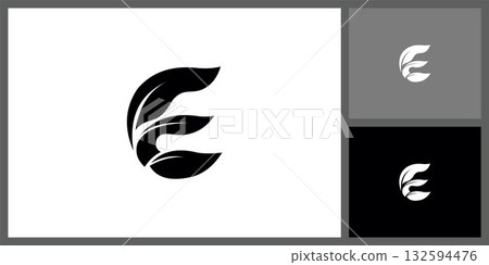 Letter E Logo with Leaf Shapes for Nature and Eco Brand 132594476