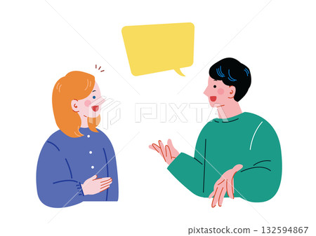 A Japanese man and a Caucasian woman having a conversation A Japanese man and a Caucasian woman having a conversation 132594867