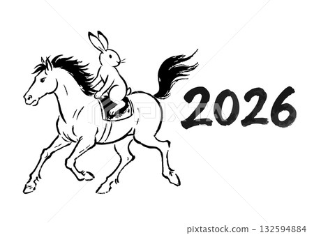 長壽Giga風格的流鏑馬兔新年賀卡素材 長壽Giga風格的流鏑馬兔新年賀卡素材 132594884