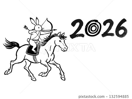 New Year's card material of Choju Giga-style Yabusame rabbit New Year's card material of Choju Giga-style Yabusame rabbit 132594885