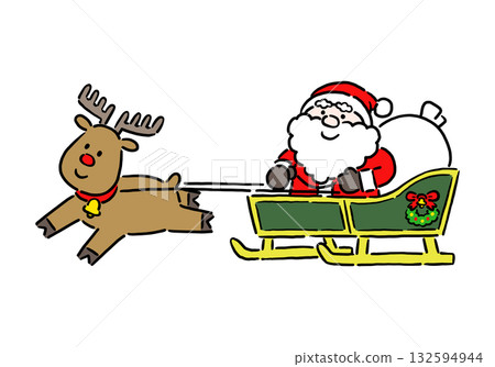Santa Claus riding a sleigh with his red-nosed reindeer Santa Claus riding a sleigh with his red-nosed reindeer 132594944
