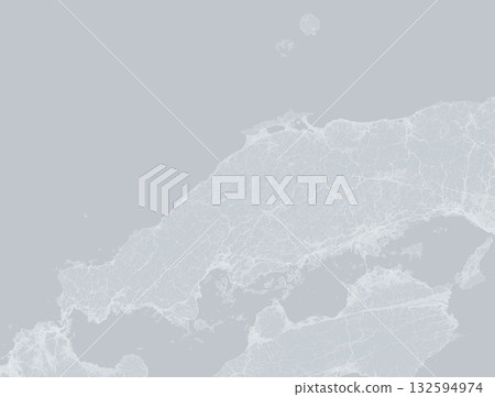 Monochrome satellite photo style illustration of the Chugoku region of Japan Monochrome satellite photo style illustration of the Chugoku region of Japan 132594974
