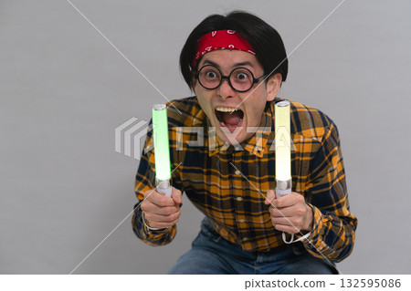 Young man wearing checked clothes 132595086