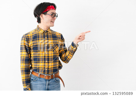 Young man wearing checked clothes Young man wearing checked clothes 132595089