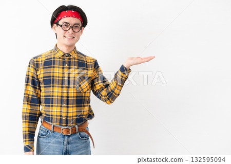 Young man wearing checked clothes Young man wearing checked clothes 132595094