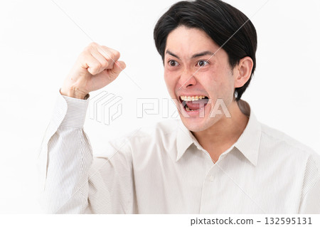 Young man wearing a long-sleeved white shirt Young man wearing a long-sleeved white shirt 132595131