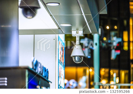 Tokyo cityscape in Japan. Security camera on a street corner. Nihonbashi. Camera at COREDO Nihonbashi 132595266