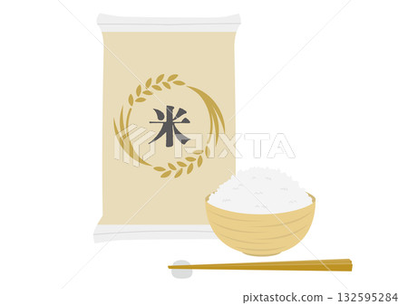 一袋米和一碗白飯的插圖 一袋米和一碗白飯的插圖 132595284