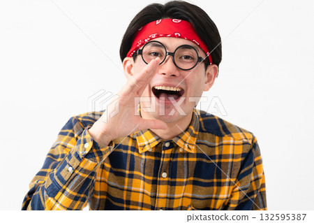 Young man wearing checked clothes Young man wearing checked clothes 132595387