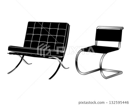 Illustrations of Mies van der Rohe's masterpieces: the Barcelona Chair and the MR Chair Illustrations of Mies van der Rohe's masterpieces: the Barcelona Chair and the MR Chair 132595446