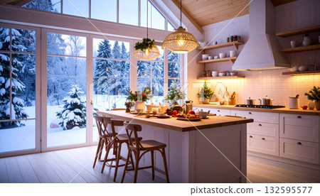 A stylish kitchen on a winter day A stylish kitchen on a winter day 132595577