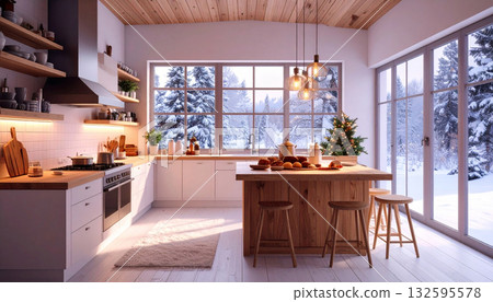 Winter kitchen and white room Winter kitchen and white room 132595578