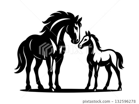 Horse silhouette New Year's card material - parent and child Horse silhouette New Year's card material - parent and child 132596278
