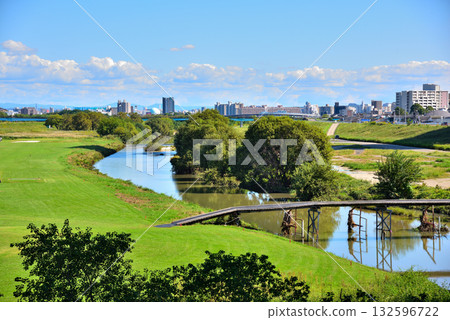 Aichi Prefecture: A golf course on the Shonai River in Nagoya City Aichi Prefecture: A golf course on the Shonai River in Nagoya City 132596722