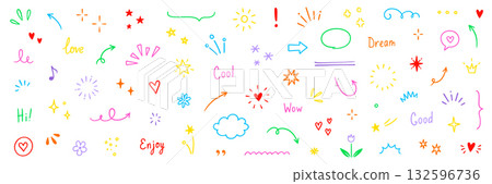 Line arrow, star, heart cute icon elements. Hand drawn sketch heart, arrow, star, flower decoration symbols. Simple sketch line style emphasizes abstract graphic elements. Vector Line arrow, star, heart cute icon elements. Hand drawn sketch heart, arrow, star, flower decoration symbols. Simple sketch line style emphasizes abstract graphic elements. Vector 132596736
