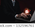 Businesswoman check computer inbox, receives warning notification about potential cybersecurity breach, concept of spam email detection, error checking, data protection in modern business technology 132596761