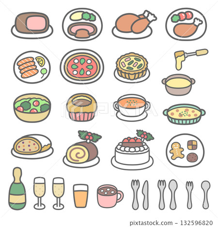 Cute Christmas dinner illustration set Cute Christmas dinner illustration set 132596820