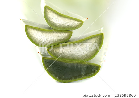 Aloe vera slices display the plant's healing and skincare properties. 132596869