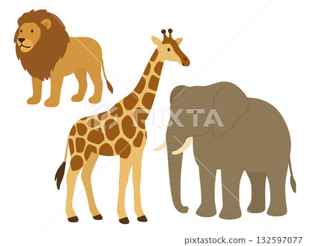 長頸鹿、獅子和大象插圖 長頸鹿、獅子和大象插圖 132597077