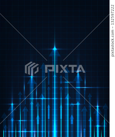 Digital Technology Growth Concept: Abstract Glowing Blue Arrows Rising on Dark Futuristic Grid Background, Representing Business Progress and Data Visualization Digital Technology Growth Concept: Abstract Glowing Blue Arrows Rising on Dark Futuristic Grid Background, Representing Business Progress and Data Visualization 132597222