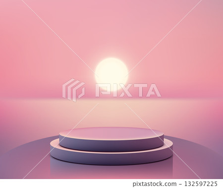 Minimalist pink purple gradient product display podium mockup stage. Abstract cosmetic beauty nature concept background for luxury presentation 132597225
