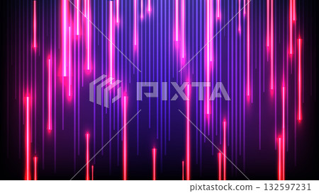 Vibrant Abstract Neon Background with Descending Pink and Red Lines: Futuristic Technology and Digital Data Stream Effect for Modern Design Vibrant Abstract Neon Background with Descending Pink and Red Lines: Futuristic Technology and Digital Data Stream Effect for Modern Design 132597231