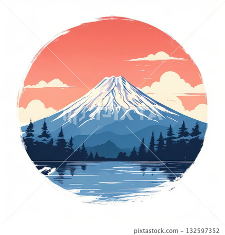 an AI Image Generator, Vibrant Mountain Landscape With Snow Peak, Forests, 132597352