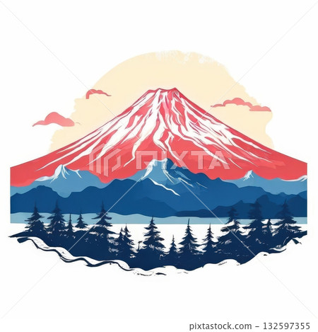 an AI Image Generator, Vibrant Mountain Landscape With Snow Peak, Forests, 132597355