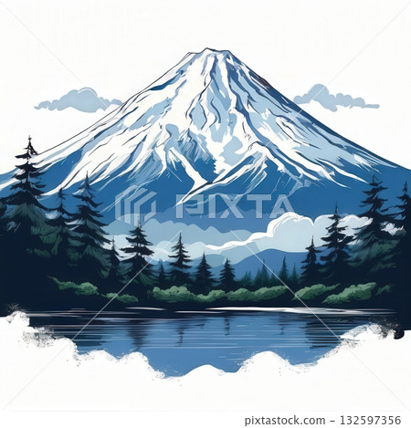 an AI Image Generator, Vibrant Mountain Landscape With Snow Peak, Forests, 132597356