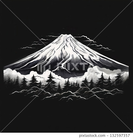 an AI Image Generator, Vibrant Mountain Landscape With Snow Peak, Forests, 132597357