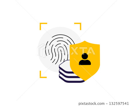 Biometric data protection secures sensitive fingerprint records, personal identity information with layered encryption for GDPR-compliant privacy. Biometric data fraud prevention vector illustration Biometric data protection secures sensitive fingerprint records, personal identity information with layered encryption for GDPR-compliant privacy. Biometric data fraud prevention vector illustration 132597541