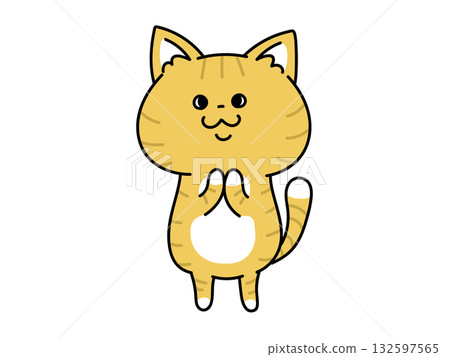 棕色虎斑貓雙手合十 132597565