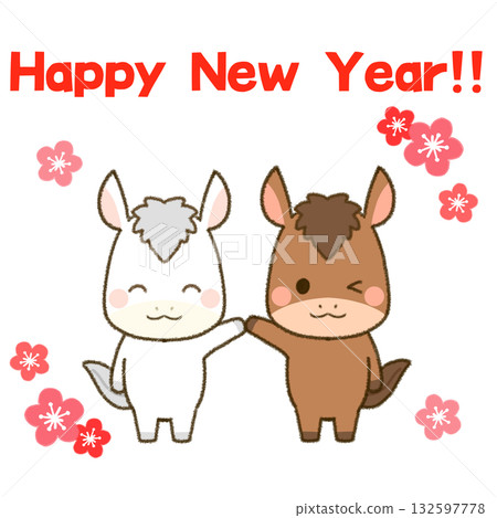 Two friendly horses celebrating the Year of the Horse Two friendly horses celebrating the Year of the Horse 132597778