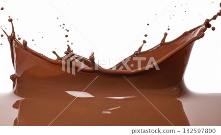 The dynamic moment when rich chocolate splashes: Hot chocolate splash on a white background The dynamic moment when rich chocolate splashes: Hot chocolate splash on a white background 132597800