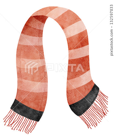 Watercolor Illustration of a Striped Winter Scarf 132597833