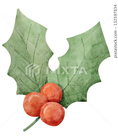 Watercolor Plaid Christmas Stocking Illustration 132597834