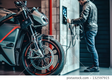 Charging a Modern Electric Motorcycle in Urban Setting Charging a Modern Electric Motorcycle in Urban Setting 132597915