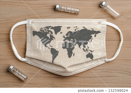 A cloth mask with a world map on it 132598024