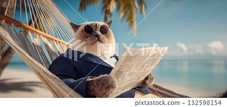 Rotund Space Traveler in Pressurized Suit Relaxing on Beach Hammock with Sunglasses and Newspaper Rotund Space Traveler in Pressurized Suit Relaxing on Beach Hammock with Sunglasses and Newspaper 132598154