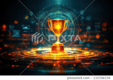 Digital Trophy Symbolizing Corporate Goals, Achievement, and Success Strategies Digital Trophy Symbolizing Corporate Goals, Achievement, and Success Strategies 132598156