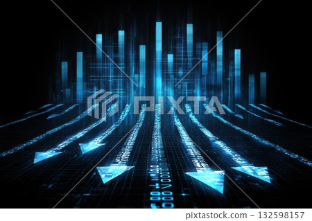 Abstract Digital Data Visualization with Arrows and Growing Graphs in Blue Tones 132598157