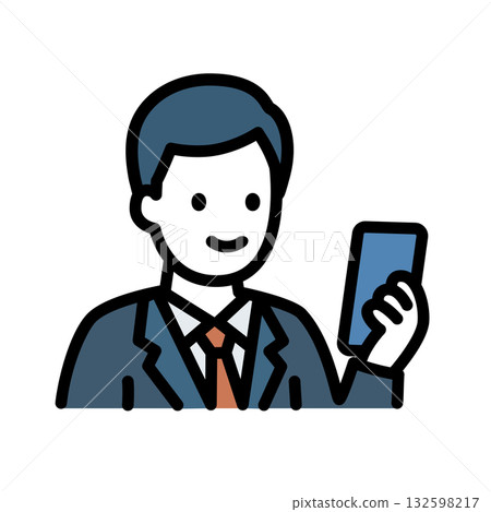 手持智慧型手機的男士扁平化圖示（向量圖） 132598217