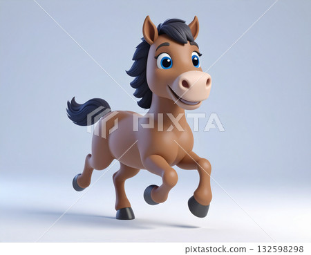 A cute horse character running energetically 132598298