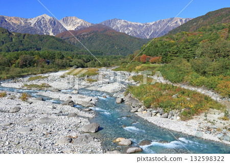Autumn view of the Northern Alps from Hakuba Bridge Autumn view of the Northern Alps from Hakuba Bridge 132598322