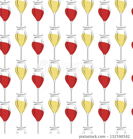 Wine Glass Contour with Decorative Spots as White and Red Wine Seamless Pattern Wine Themed Backdrop 132598582